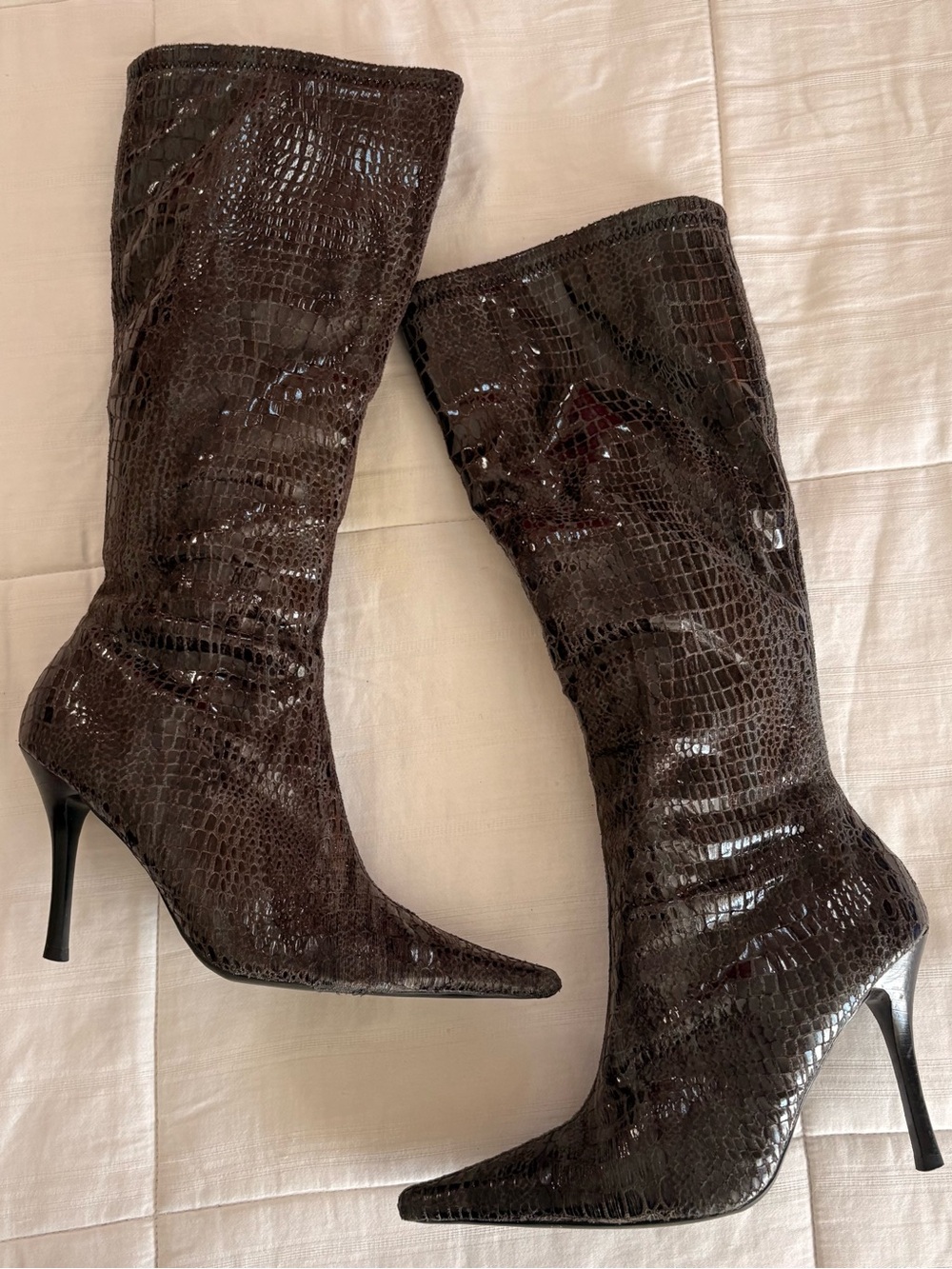 Luichiny snake print Pointed-Toe Knee Boots